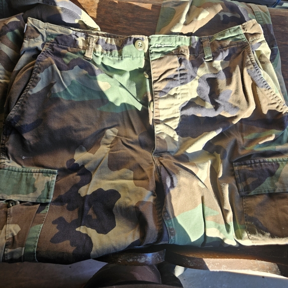 Vintage Military Woodland Camo Cargo Pants Medium 29x32 Utility Combat Trousers - Picture 2 of 4